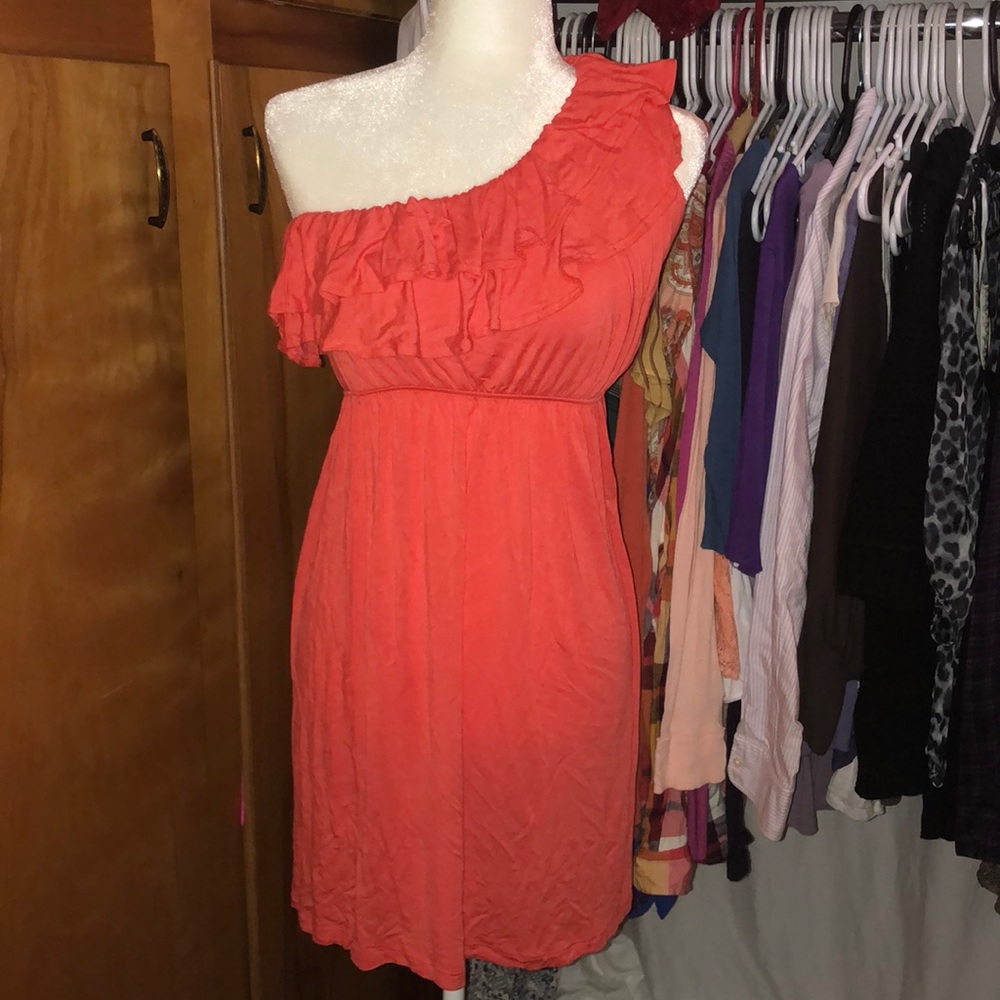 One Shoulder Ruffle Orange Dress